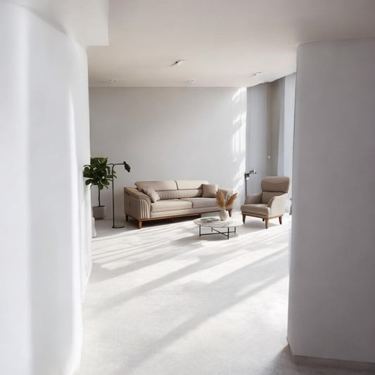 M Home Soft Beige Modern Koltuk Takımı – 3’lü Koltuk + Berjer | Ahşap Ayaklı, Minimal Tasarım